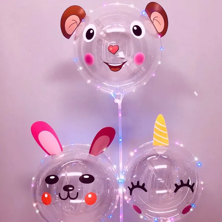 Balon LED 24 Inci Balon Balon Balon Bobo Kartun Murah untuk Dekorasi Natal Pesta Pernikahan Globo Berkedip dengan Tongkat