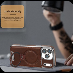 Funda Magnética de Cuero de Lujo para iPhone 17 11 12 13 14 15 16 Pro Max 17 Air con Protección de 360° °   Funda a prueba de golpes con soporte de anillo metálico - Product Image 6