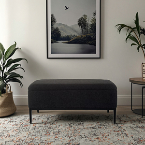Modern Eco-Friendly <strong>Black</strong> Metal Base Soft Seat <strong>Storage</strong> <strong>Bench</strong> for Living Room Bedroom Lounge Entry Villas Hotels Apartments Gym - Product Image 1