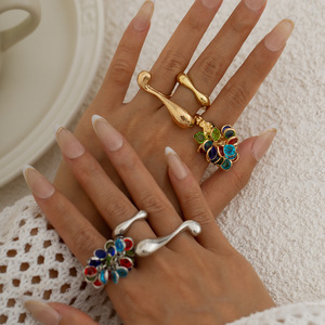 Wholesale Irregular Geometric Ring Set Retro Gold Plated Metal Tassel Fashion Jewelry <b>Accessories</b> - Product Image 3