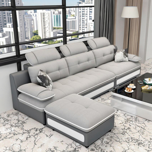 أريكة طويلة رمادية بسيطة وعصرية على شكل حرف L لثلاثة أشخاص أريكة مع إسفنجة مملوء بغرفة المعيشة - Product Image 4