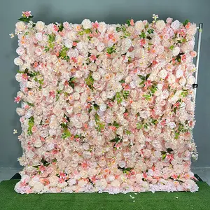 جدار من الزهور الصناعية الوردية البيضاء النافثة لحفلات الزفاف للأطفال لوحة حائط خماسية الأبعاد من الزهور الحريرية ستارة خلفية للزفاف زينة من الزهور