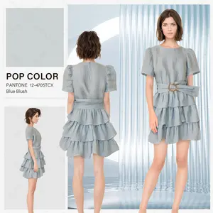 ODM 2024 Designer High Quality Custom Casual Dress Solid Linen Ruffled Women Mini Dress