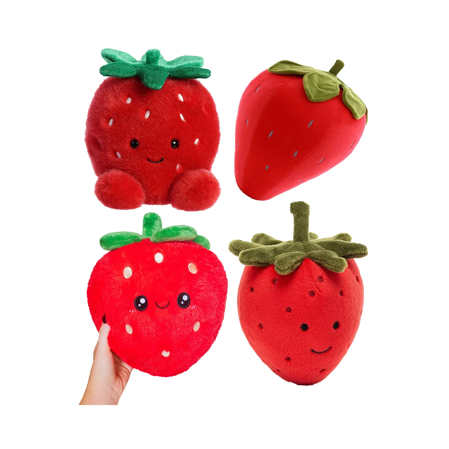 Pattern personalizzato di qualità Premium farcito di frutta rossa fragola peluche morbido a forma di fragola cuscino personalizzato Logo fattibile