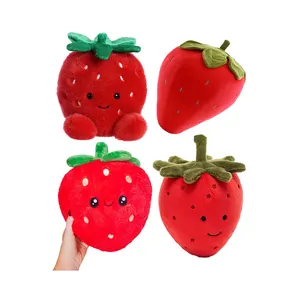 Pattern personalizzato di qualità Premium farcito di frutta rossa fragola peluche morbido a forma di fragola cuscino personalizzato Logo fattibile