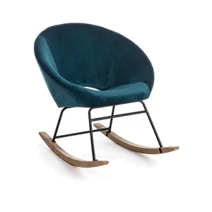 북유럽 고급 안락 의자 조명 럭셔리 가정용 발코니 흔들 의자 블루 벨벳 싱글 소파 게으른 안락 의자