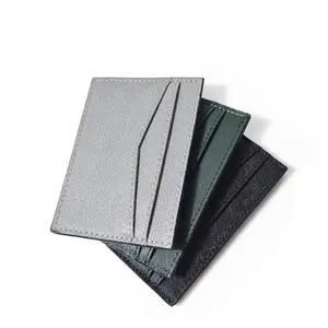 Saffiano-Funda de cuero para tarjetas, tarjetero de piel sintética de bolsillo plano