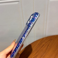 Nouvelle coque de téléphone bleue à paillettes fines et motif floral pour iPhone 18 Pro Max 17 16 15 Pro 14 13, style littéraire frais, protection intégrale