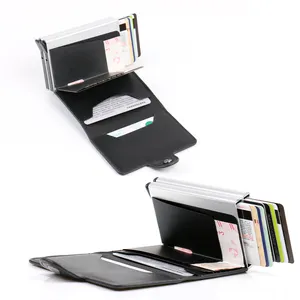 Özel çift uzay metal alüminyum kutu pop-up kart cüzdan PU deri karbon fiber klasik anti-hırsızlık kartlıklı cüzdan