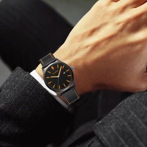 Luxury <b>Black</b> Quartz Wristwatch for <b>Men</b> Creative Design with 40mm Dial Diameter 20mm Band Width Fashion Leather Wrist <b>Watch</b> Band - Product Image 5