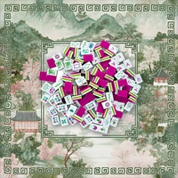 Tapis de Mahjong américain gravé 4 couches 30 mm (1-3/16 po) 160 tuiles Magenta Fuchsia Lourd Paysage Shanshui