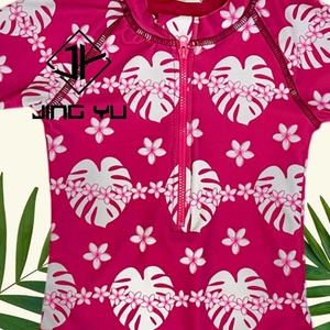 JINGYU Nouveau maillot de bain à manches longues à carreaux de plumeria de haute qualité hawaïen, bikini personnalisé en nylon recyclé pour filles - Product Image 4