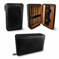 Humidor à cigares en cuir à motifs exotiques, boîte de rangement portable doublée de cèdre, étui de voyage d'affaires de luxe avec emplacements pour accessoires