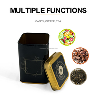 Boîte en métal carrée réutilisable JYB Wholesale, noire imprimée, type Eurowind, pour aliments, herbes, thé, café en grains