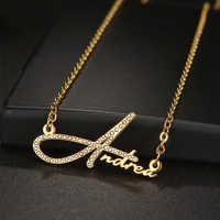 Offre Spéciale bricolage nom lettre pendentif collier or diamant plaqué acier inoxydable transfrontalier à la mode lien chaîne pour cadeau