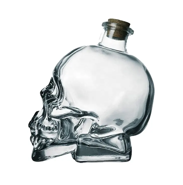 Novelty Customized Skeleton Glass 750ml400ml180ml Whiskey Awakener Personalized Vodka Bottle with Softwood Stopper