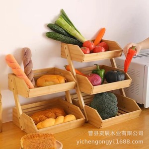 <b>Kitchen</b> Vegetable Storage Rack 3 Tier Bamboo Drain Rack For Desktop Food Organization Eco Friendly Multi Layer Cabinet - Product Image 2