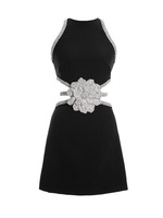 Bettergirl mode évider Patchwork noir Sexy robe courte vêtements pour femmes 2024 été nouveau diamant Floral femmes robes