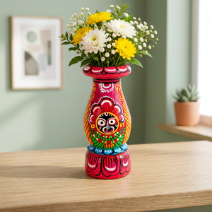 Jarrón Pattachitra Pintado a Mano de Orissan, Artesanía Tradicional, Rostro Icónico del Dios Jagannath, Decoración Elegante - Product Image 4