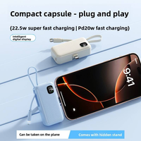 Mini batterie externe portable avec écran LED numérique et support de téléphone 2-en-1, double charge, câble intégré