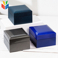 Boîte à bijoux de luxe bleue avec éclairage LED personnalisé, boîte à montres moderne en velours noir, boîtes d'emballage pour bijoux avec logo