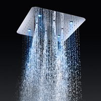 Ensemble de douche de salle de bain LED colorées multi-fonction brumisation massage 20 pouces thermostatique pommeau de douche panneau plafond robinet de douche