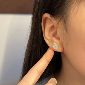 Dylam High Top Fine Jewelry 925 <b>Silver</b> Rhodium Plated D Color VVS1 Moissanite Stone Four Leaf Clover <b>Stud</b> Earrings for Women - Product Image 2