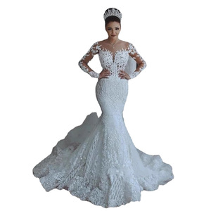 Robe de mariée sirène longue et luxueuse pour femme, style musulman, avec appliques fantômes, 100 % coton, collection 2026 - Product Image 5