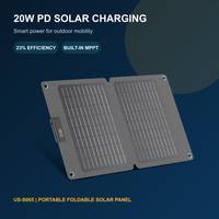 Panneau solaire portable pliable noir 20W à 2 cellules avec USB-C PD intégré, MPPT, efficacité 23%, étanche IP67, écran LCD, camping