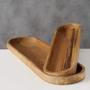 Decorative Platter Oval Shape Mango Wood Serving Tray For Coffee Tea Fruit Food Dessert Wooden Tray