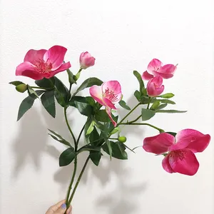 Atraente Faux Helleborus Flor De Seda Natal Rosa Flores Artificial Helleborus Flores Para DIY Arranjo Floral
