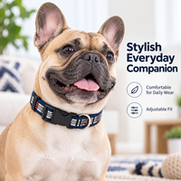 Collier pour chien en nylon tissé bleu marine à carreaux, boucle à dégagement rapide réglable, anneau en D métallique, motif personnalisé, vente en gros