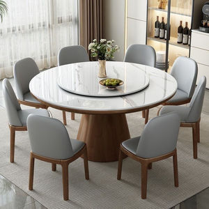 <span class=keywords><strong>Tavolo</strong></span> <span class=keywords><strong>da</strong></span> <span class=keywords><strong>Pranzo</strong></span> <span class=keywords><strong>Rotondo</strong></span> in Legno Massello con Piano Girevole, Set <span class=keywords><strong>da</strong></span> <span class=keywords><strong>Pranzo</strong></span> Moderno di Lusso Leggero per 8 Persone, Design per Case Piccole - Product Image 4