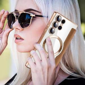 Funda de teléfono magnética de cuero PU de lujo para <span class=keywords><strong>Samsung</strong></span> S22 S24 Ultra S25 Edge FE transparente a prueba de golpes funda con ranura para tarjeta - Product Image 6