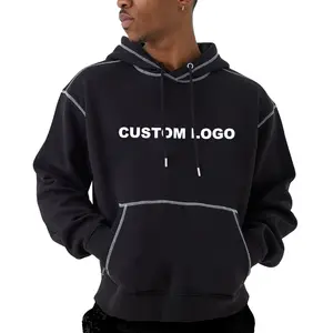 Streetwear Mens contrast stitching Pullover Hoodies for mens oversized boxy fit custom logo sweatshirt hoodies for manufacture