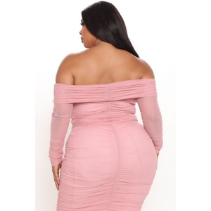Vestido Maxi Casual de Mujer para Otoño, Estilo Personalizado de Fábrica OEM, Escote sin Tirantes, Malla Fruncida, Manga Larga, Forro Completo - Product Image 4