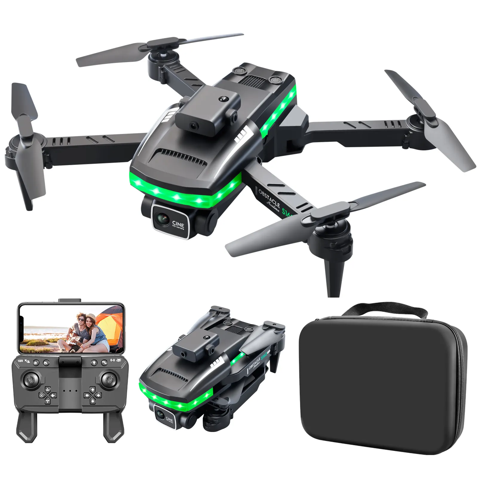 LED Cool Night Flight 10 Minutes Battery Life 4K HD Dual Camera Lens Switching Broader Vision Light Remote Control S162 Drone