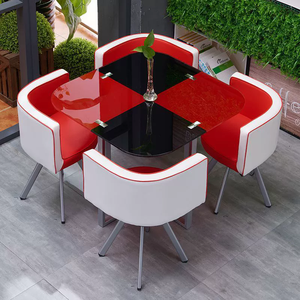 Mesa <span class=keywords><strong>de</strong></span> <span class=keywords><strong>Comedor</strong></span> Extensible Moderna GEDO <span class=keywords><strong>de</strong></span> Vidrio Templado Cuadrada/Redonda Pequeña con Sillas <span class=keywords><strong>de</strong></span> Cuero PU para Uso en el Hogar y Restaurantes - Product Image 1