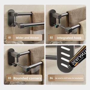 Porte-serviettes mural en acier inoxydable gris, style luxe léger, installation sans perçage, étagère de salle de bain - Product Image 5
