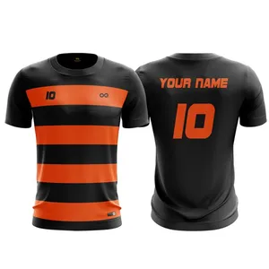 Wholesale Best Quality Design Your Own Jersey 100% Soft Polyester Sublimation Mens black orange Football Uniform