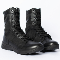 Bottes tactiques mi-mollet Flying Fish pour hommes, dessus en cuir et tissu, boucle latérale, semelle en caoutchouc résistante à l'usure, pour le travail en extérieur et la randonnée