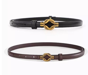 Ceinture en cuir Mifaktory noire avec boucle à nœud doré, réglable, pour femme, style classique, accessoire de mode - Product Image 3