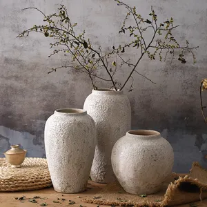 Antique Style Art Table Decorative Jarron Retro Clay Matte Ceramic Vase For Home Decor