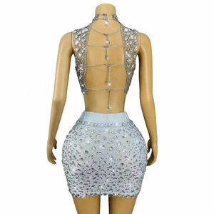 Vestido Sexy de PVC con LED para Mujer, Conjunto de Dos Piezas para Baile, con Pedrería Plateada Brillante, Vestido de Malla Transparente, para Fiesta de Cumpleaños, Celebración, Espectáculo - Product Image 2