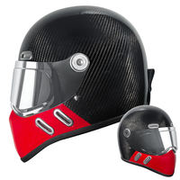 Nouveau casque de moto rétro en fibre de carbone - Rouge et noir classiques - Prêt à l'emploi - Certifié DOT et 3C - Direct usine