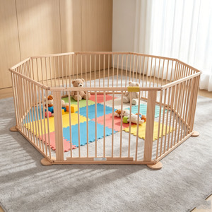 Parc de jeu pliable Montessori en bois naturel, peinture non toxique, barrière de sécurité multifonctionnelle pour bébés, forme réglable pour tout-petits - Product Image 3