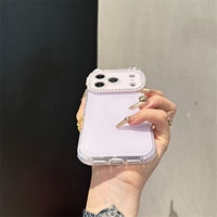 Coque de téléphone mignonne 3D couleur unie avec oreilles de chat pour iPhone 17 16 15 14 13 Pro Max, avec cadre d'appareil photo en strass scintillant et protection antichoc