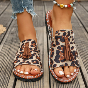 Sandales compensées bohèmes ethniques imprimées à pampilles pour femmes, à bout ouvert, style plateforme, pour la plage - Product Image 2