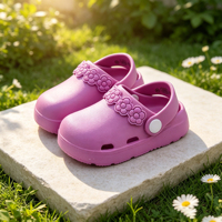 Sandalias Moldeadas para Niñas, Diseño Personalizado OEM, Antideslizantes, con Banda de Flores EVA, Color Rosa, para Bebés y Niñas Pequeñas, para Jugar al Aire Libre