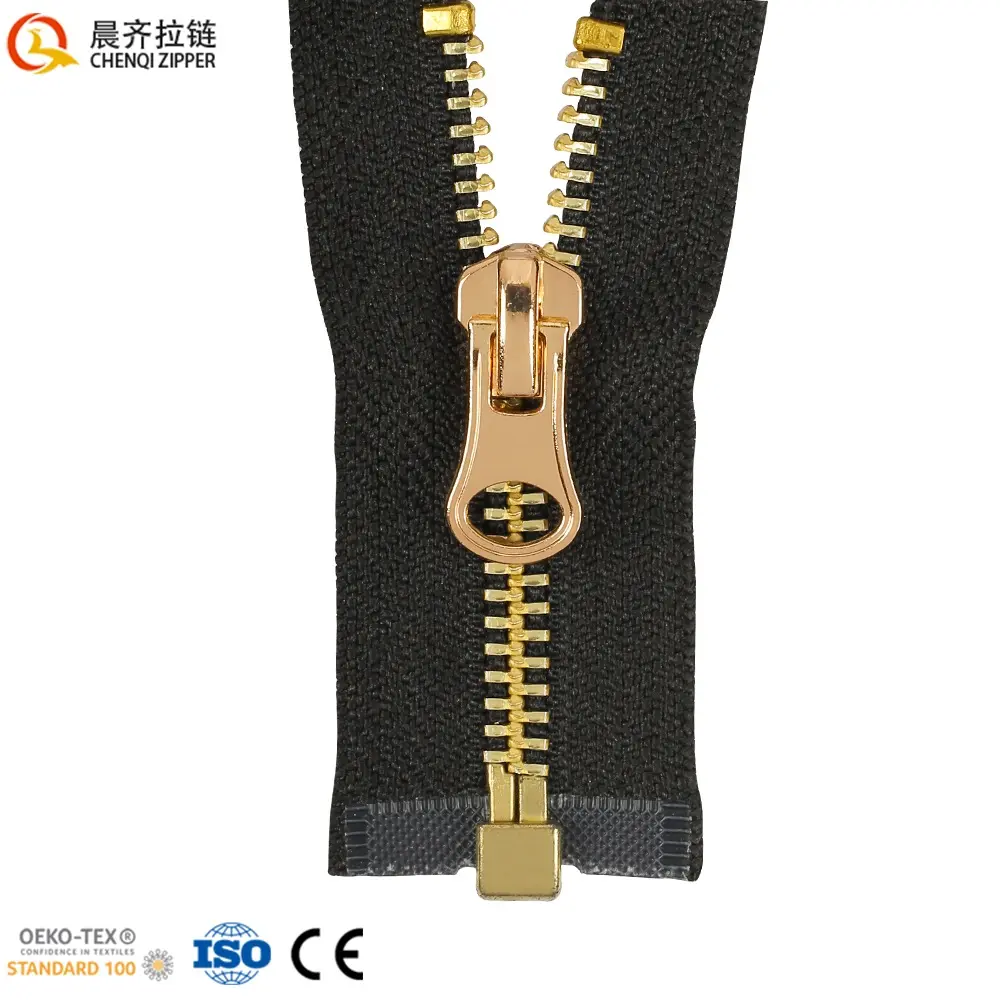 Factory Design Logo Custom Size 5# Y Aluminum Light Gold Teeth Metal Zipper Open End Colorful Tape Metal Zipper For Clothing